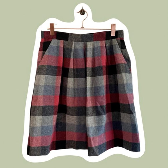 Wool Plaid Mini Skirt - Picture 1 of 7